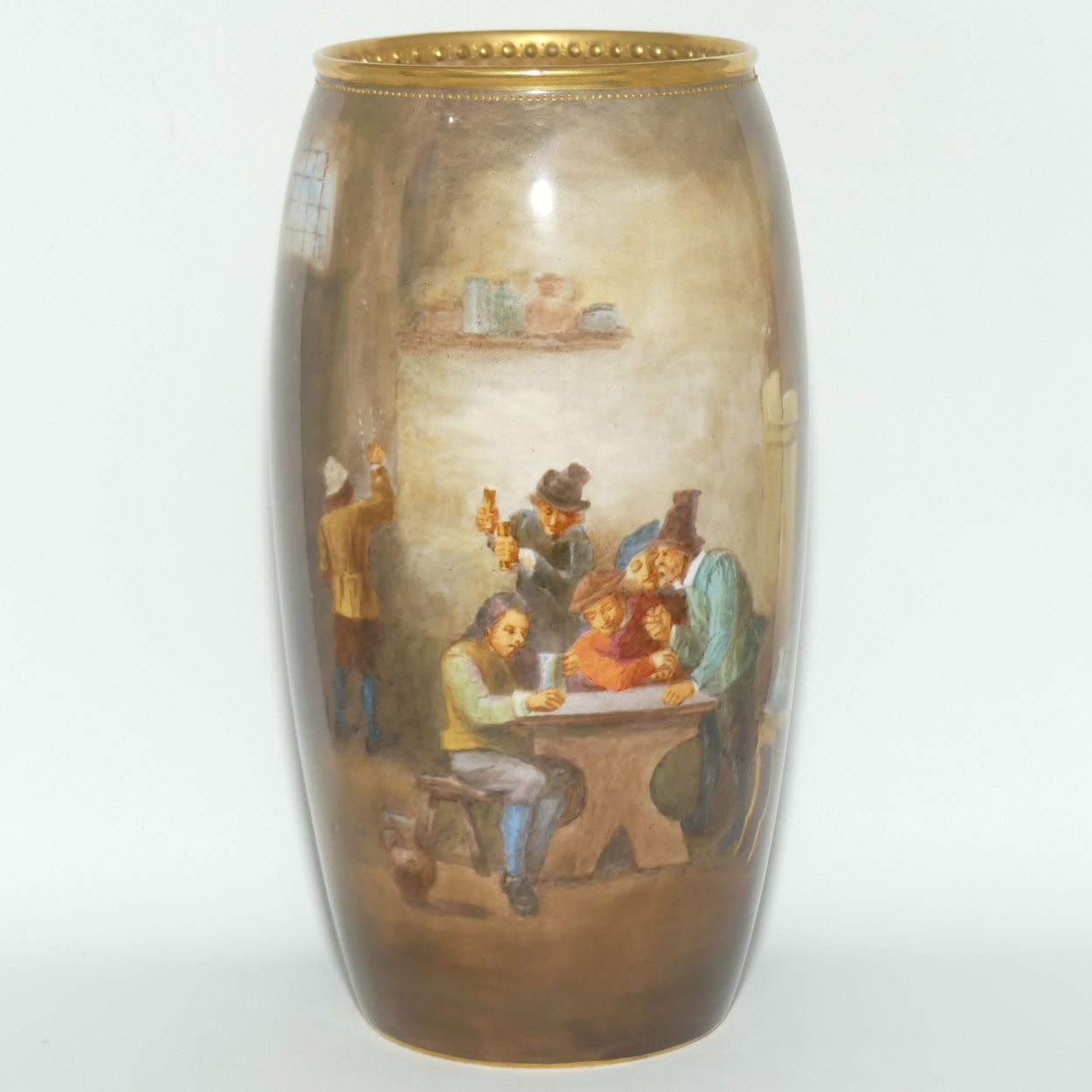 Royal Doulton Tavern scene hand painted cylinder vase |W Nunn|