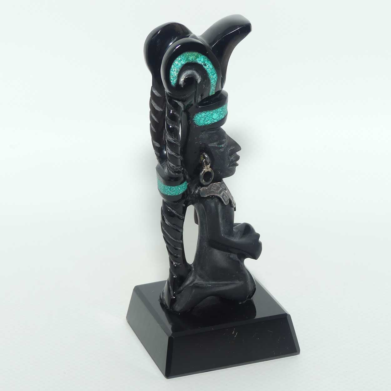 Aztec or Mayan Carving | Black Onyx and Malachite and Silver | figure represents the Month of December