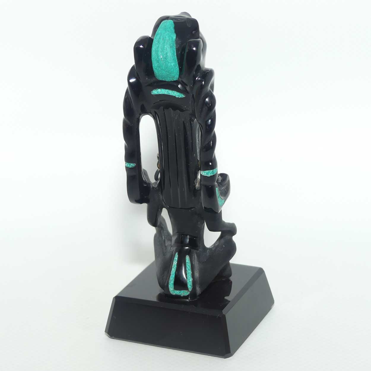 Aztec or Mayan Carving | Black Onyx and Malachite and Silver | figure represents the Month of May