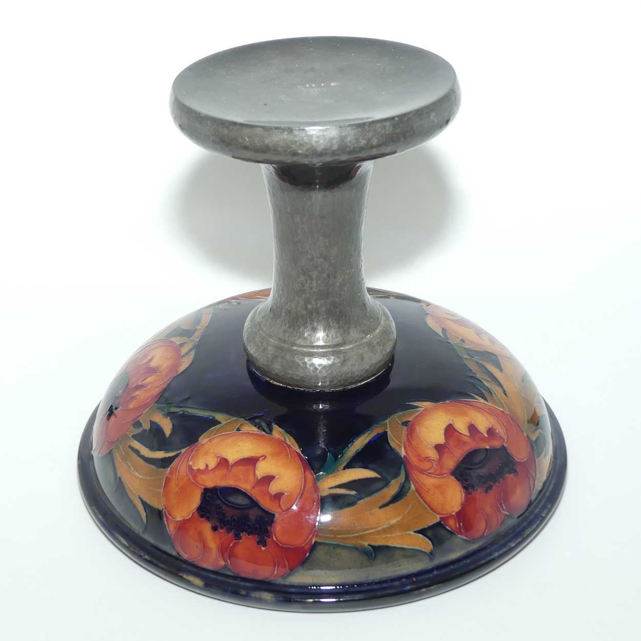 William Moorcroft Ochre Poppies and TUDRIC pewter comport | Liberty of London