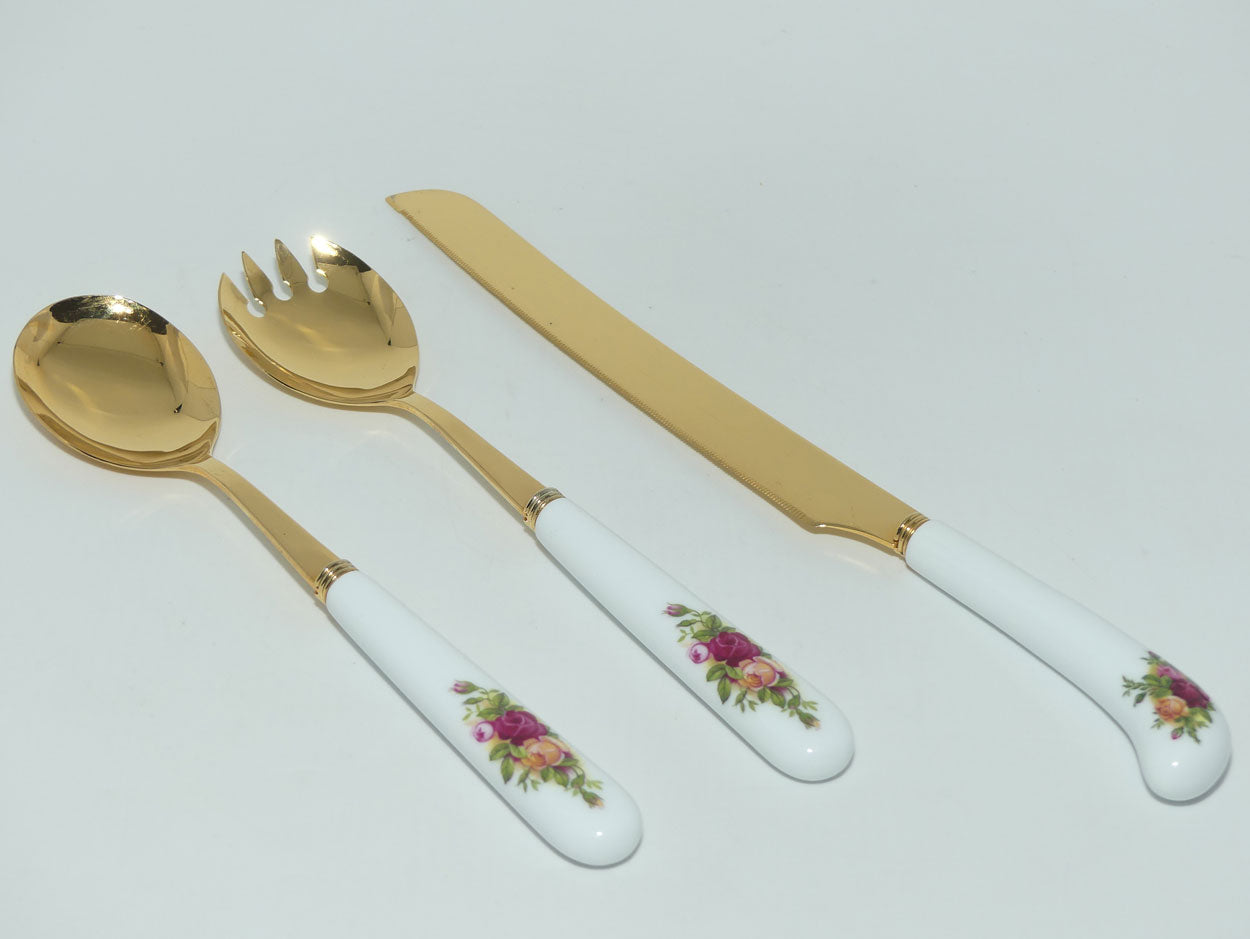 Royal Albert Bone China Old Country Roses cutlery | salad servers + bread knife