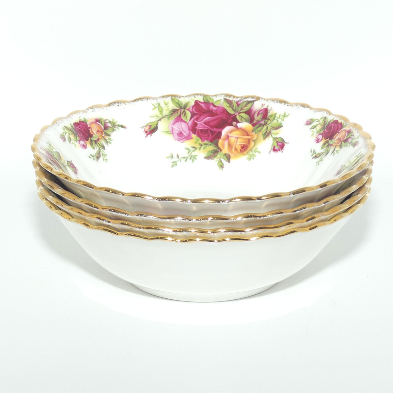 Royal Albert Bone China Old Country Roses England set of 4 bowls | 16cm diam | early backstamp