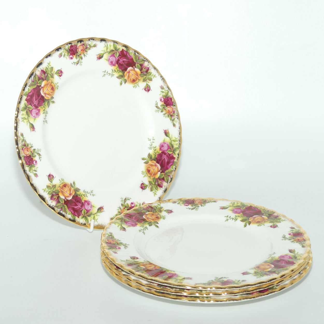 Royal Albert Bone China England Old Country Roses set of 4 entree or salad plates | 20.5cm | early backstamp