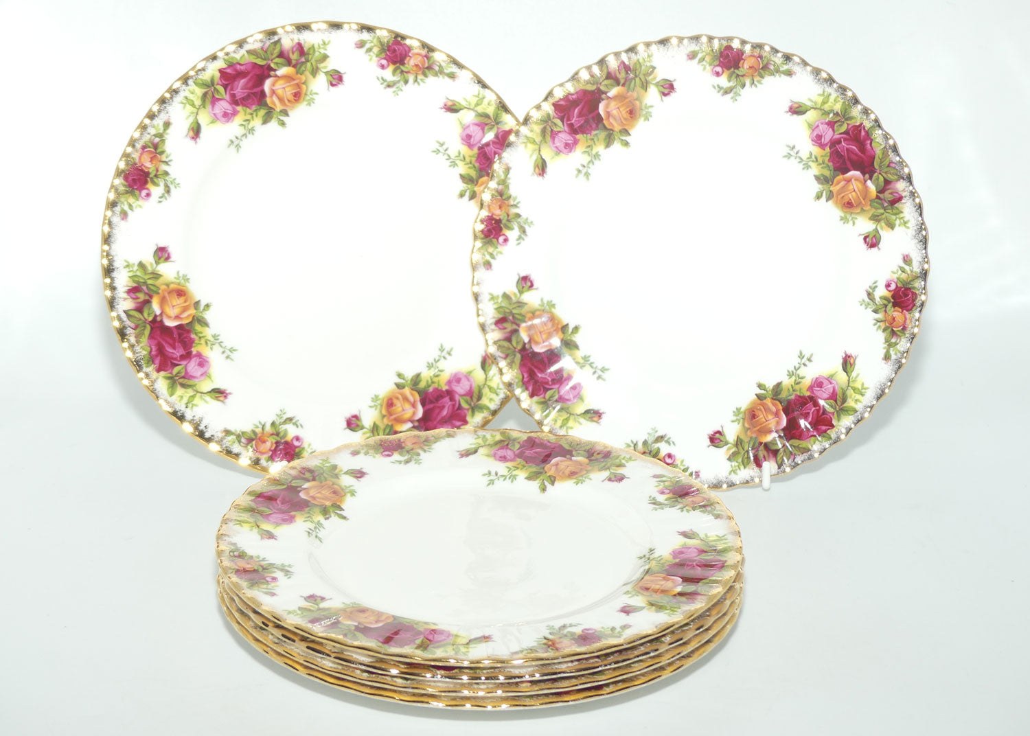 Royal Albert Bone China England Old Country Roses set of 6 entree or salad plates | 20.5cm diam | early backstamp