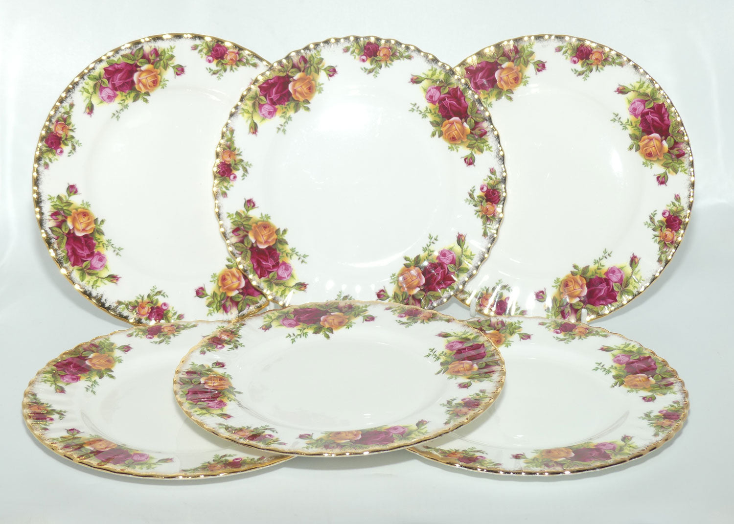 Royal Albert Bone China England Old Country Roses set of 6 entree or salad plates | 20.5cm diam | early backstamp