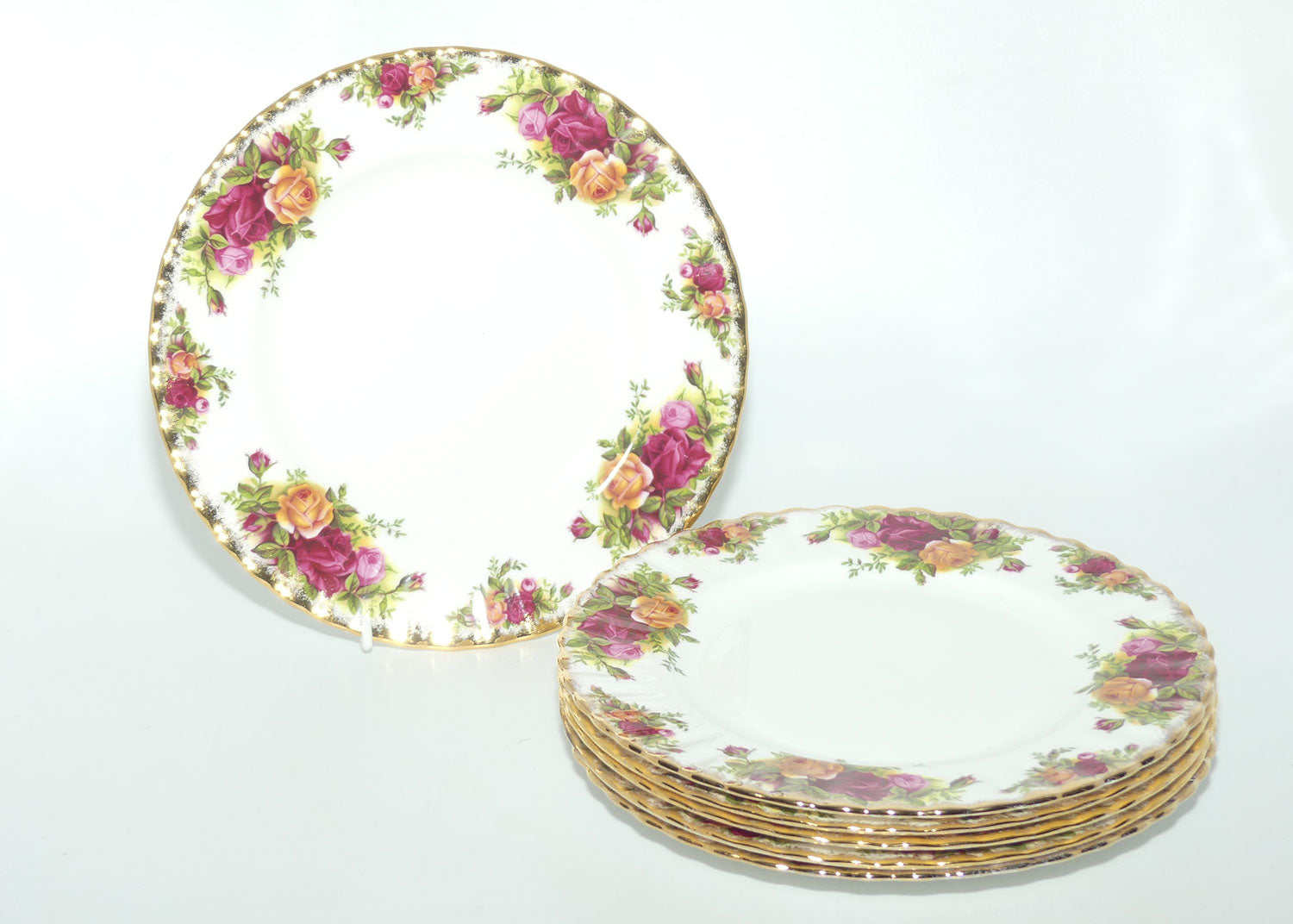 Royal Albert Bone China England Old Country Roses set of 6 entree or salad plates | 20.5cm diam | early backstamp