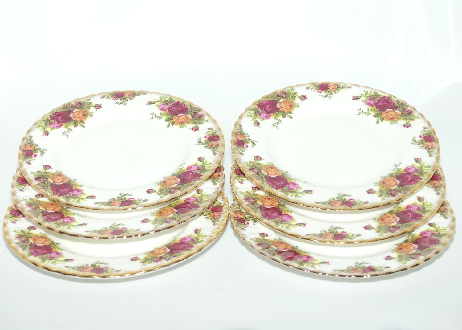 Royal Albert Bone China England Old Country Roses set of 6 entree or salad plates | 20.5cm diam | early backstamp