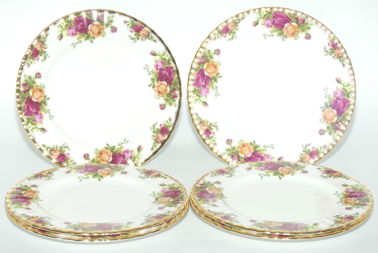 Royal Albert Bone China England Old Country Roses set of 6 Entree or Salad plates | 20.5cm diam | © 1962 Royal Albert Ltd backstamp