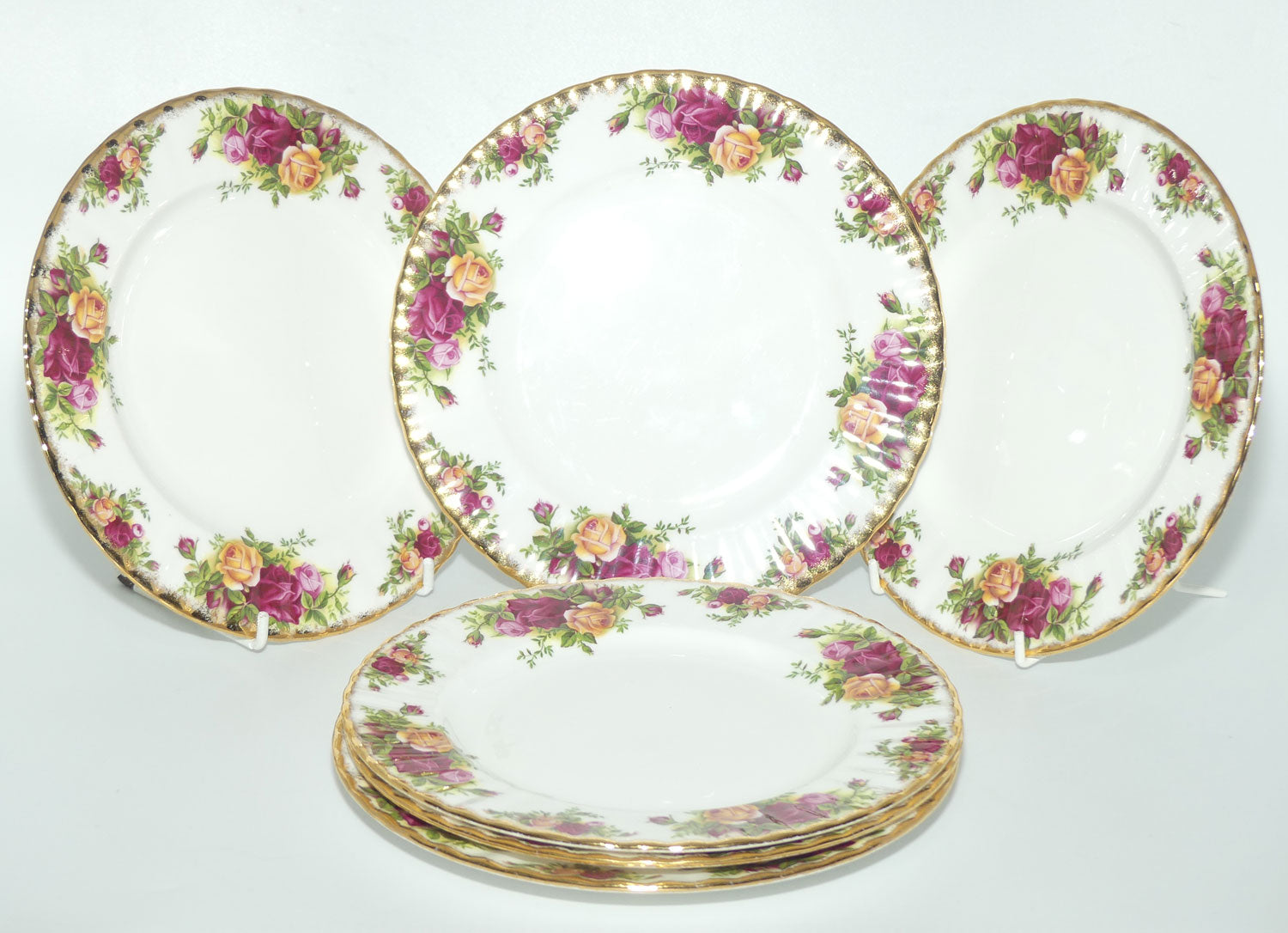 Royal Albert Bone China England Old Country Roses set of 6 Entree or Salad plates | 20.5cm | diam | #2 |© 1962 Royal Albert Ltd backstamp