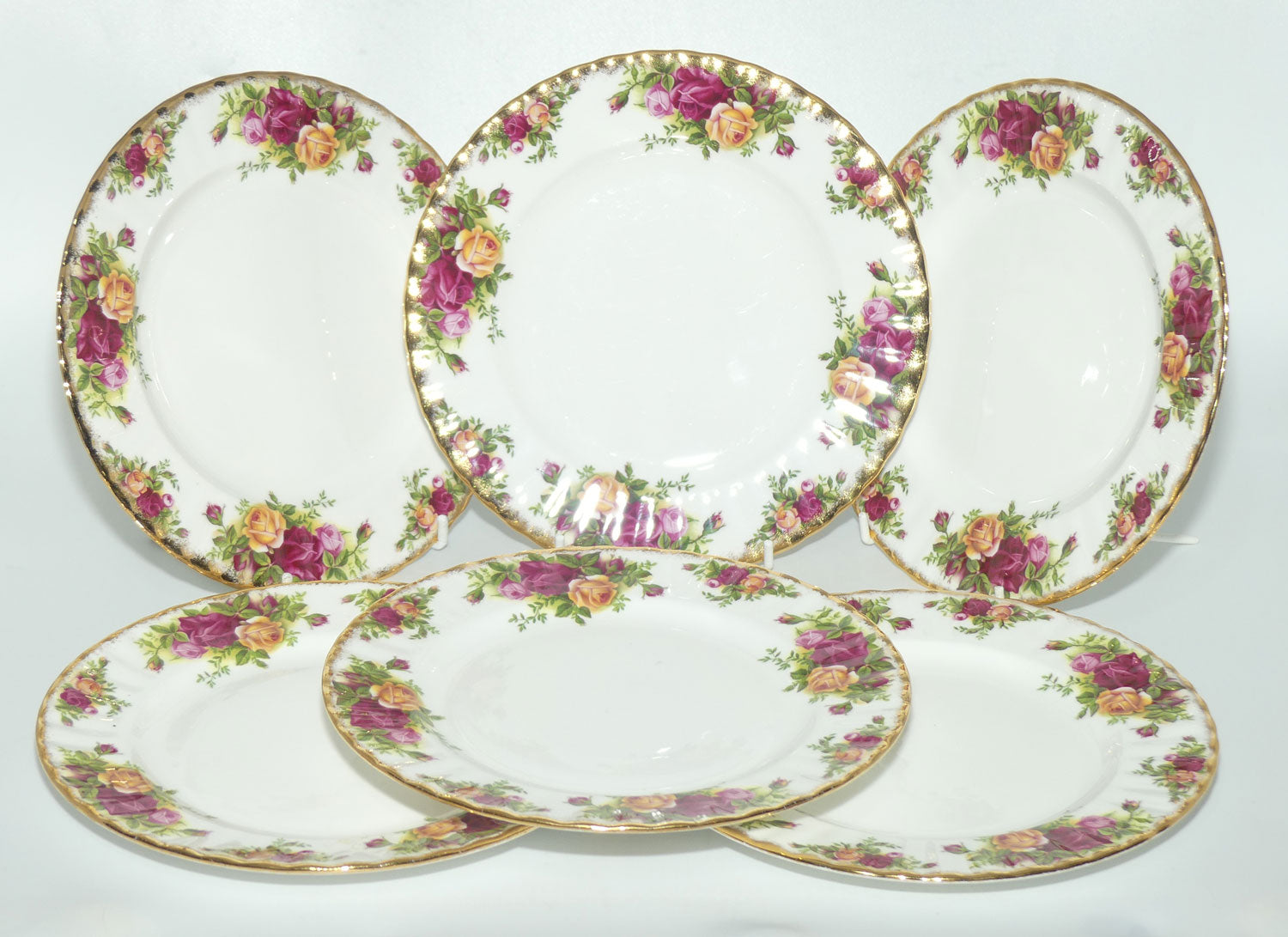 Royal Albert Bone China England Old Country Roses set of 6 Entree or Salad plates | 20.5cm | diam | #2 |© 1962 Royal Albert Ltd backstamp