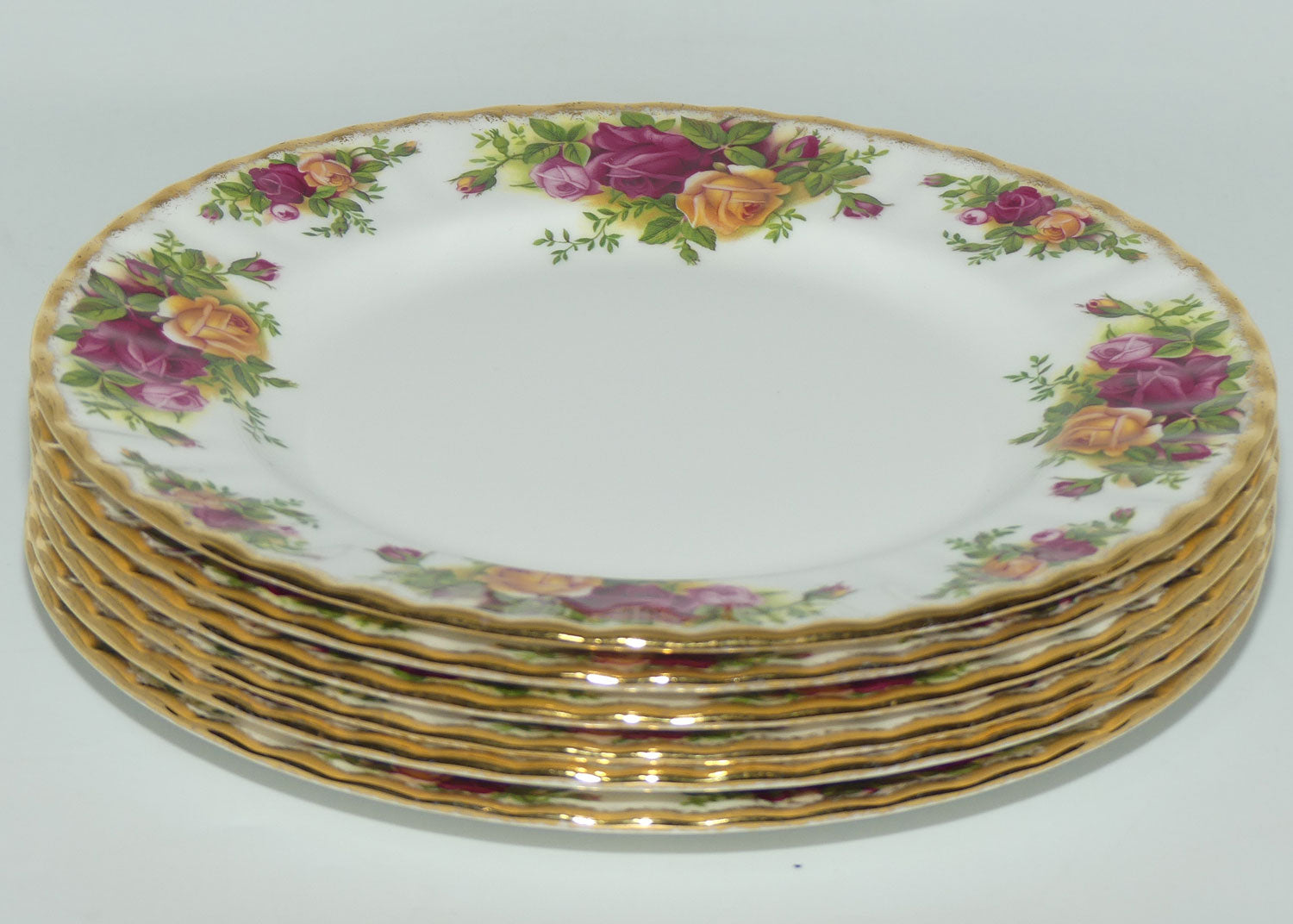 Royal Albert Bone China England Old Country Roses set of 6 Entree or Salad plates | 20.5cm | diam | #3 |© 1962 Royal Albert Ltd backstamp