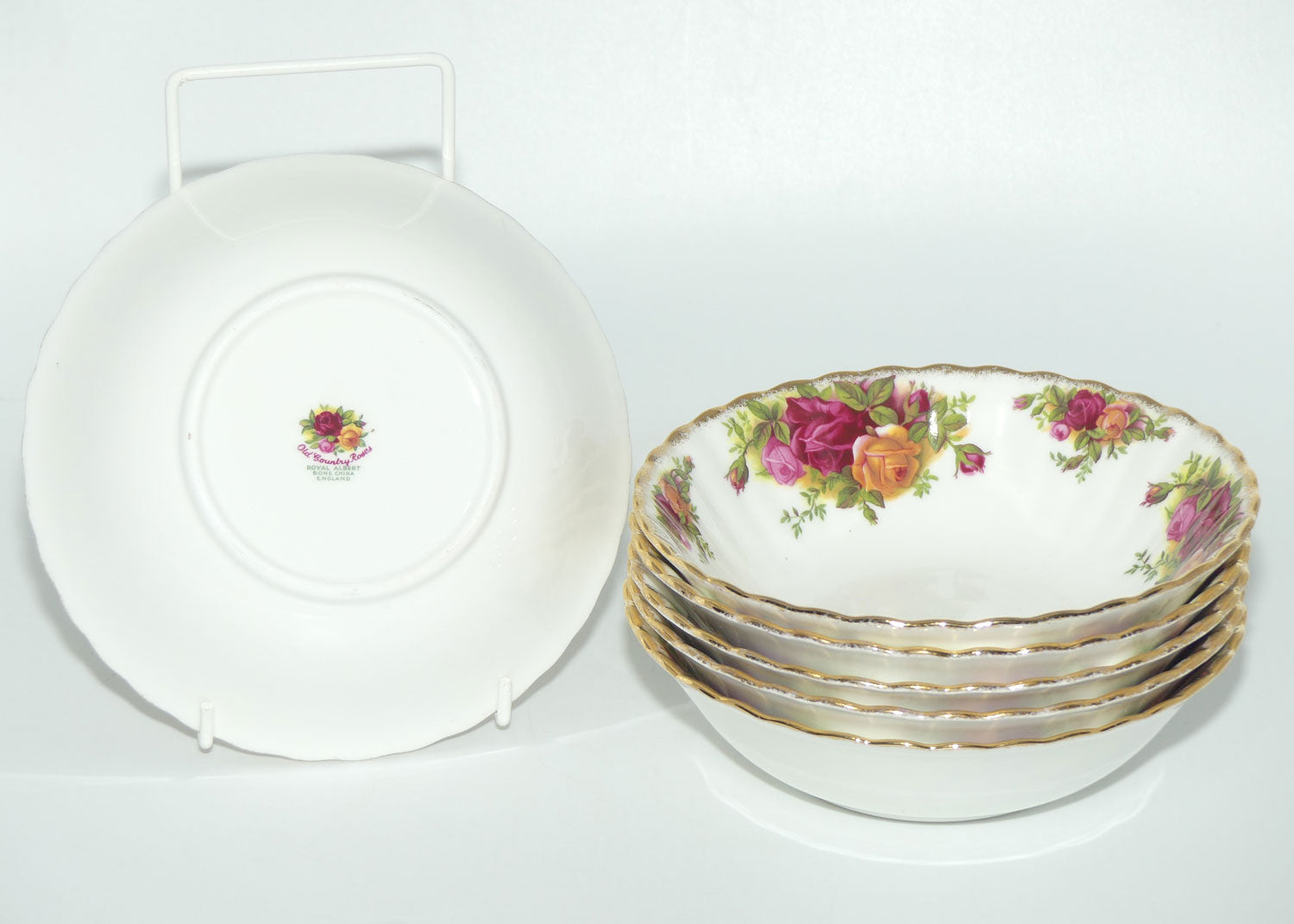 Royal Albert Bone China Old Country Roses England set of 6 bowls | 16cm diam | Early Backstamp