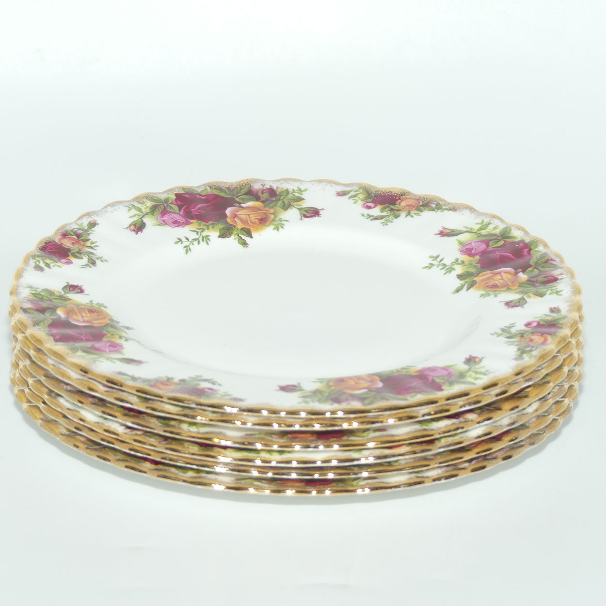 Royal Albert Bone China England Old Country Roses set of 6 entree or salad plates | 20.5cm diam | #1 | early backstamp