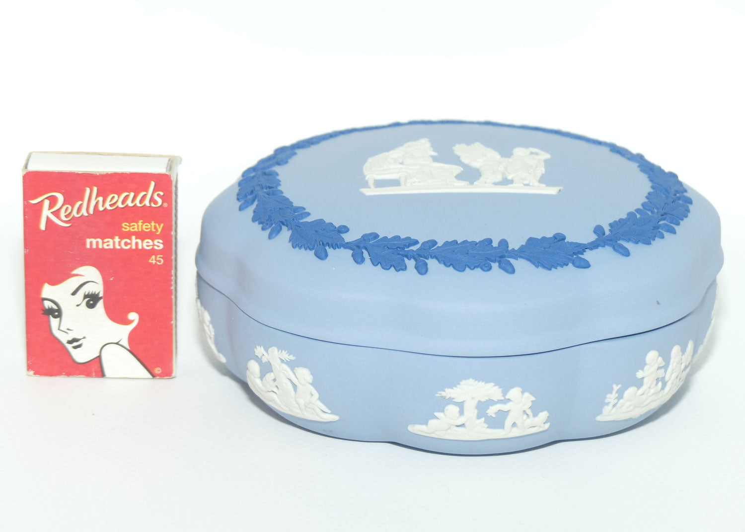 Wedgwood Jasper | Dark Blue and White on Pale Blue round shape powder bowl | 13cm diam