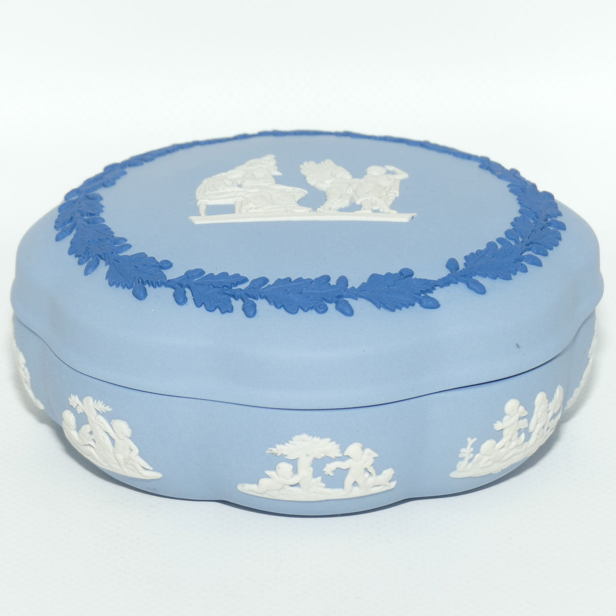 Wedgwood Jasper | Dark Blue and White on Pale Blue round shape powder bowl | 13cm diam