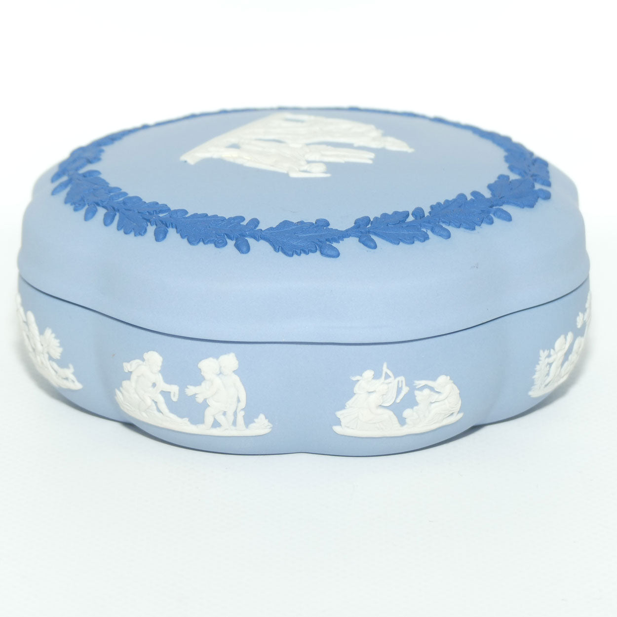 Wedgwood Jasper | Dark Blue and White on Pale Blue round shape powder bowl | 13cm diam
