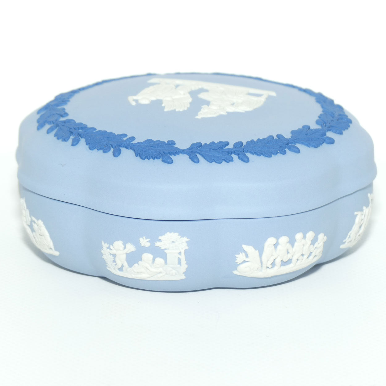 Wedgwood Jasper | Dark Blue and White on Pale Blue round shape powder bowl | 13cm diam