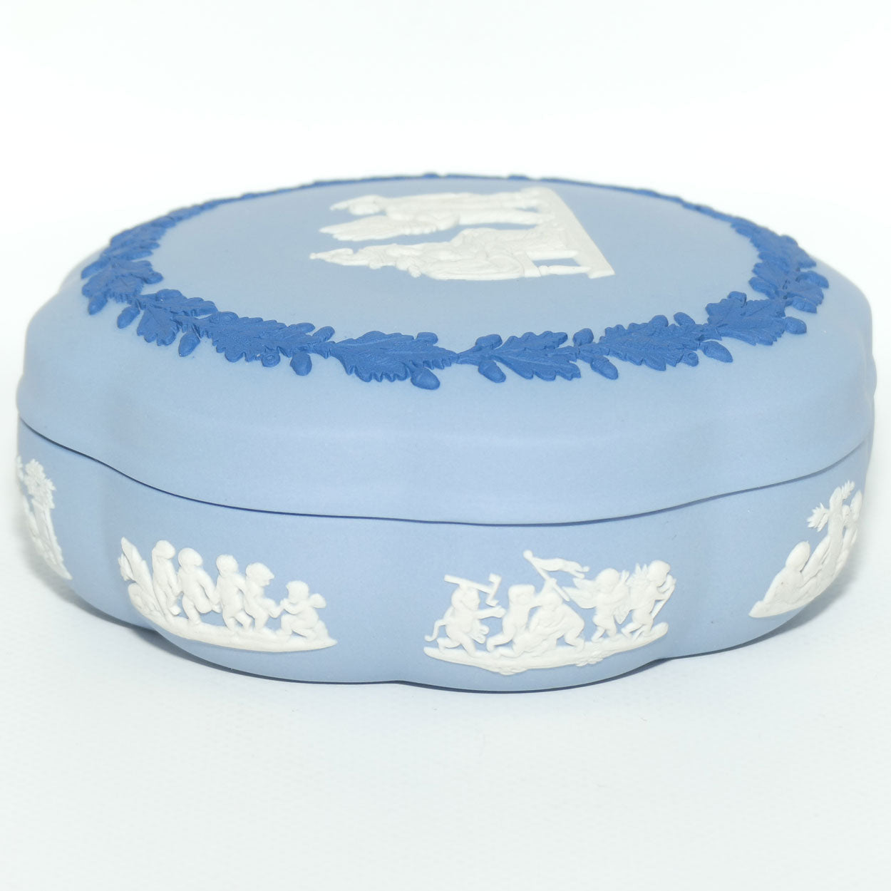Wedgwood Jasper | Dark Blue and White on Pale Blue round shape powder bowl | 13cm diam