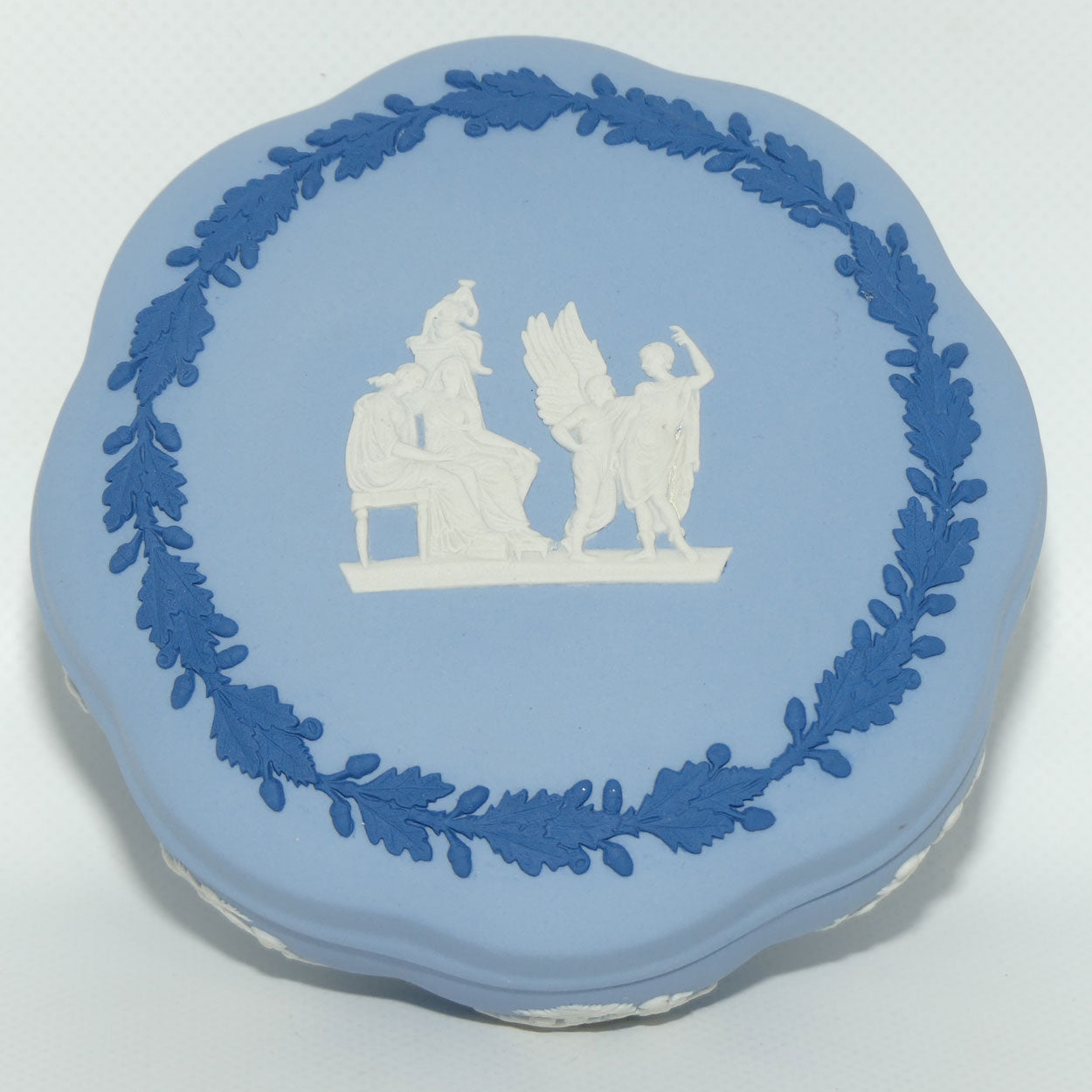 Wedgwood Jasper | Dark Blue and White on Pale Blue round shape powder bowl | 13cm diam