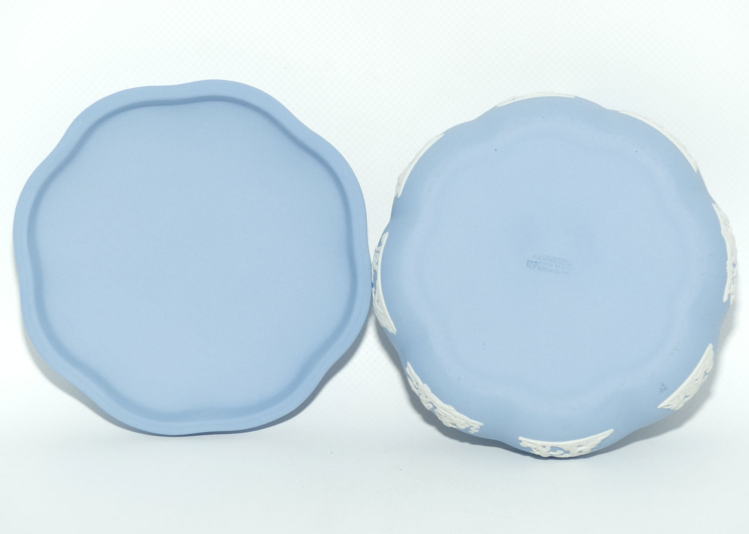 Wedgwood Jasper | Dark Blue and White on Pale Blue round shape powder bowl | 13cm diam