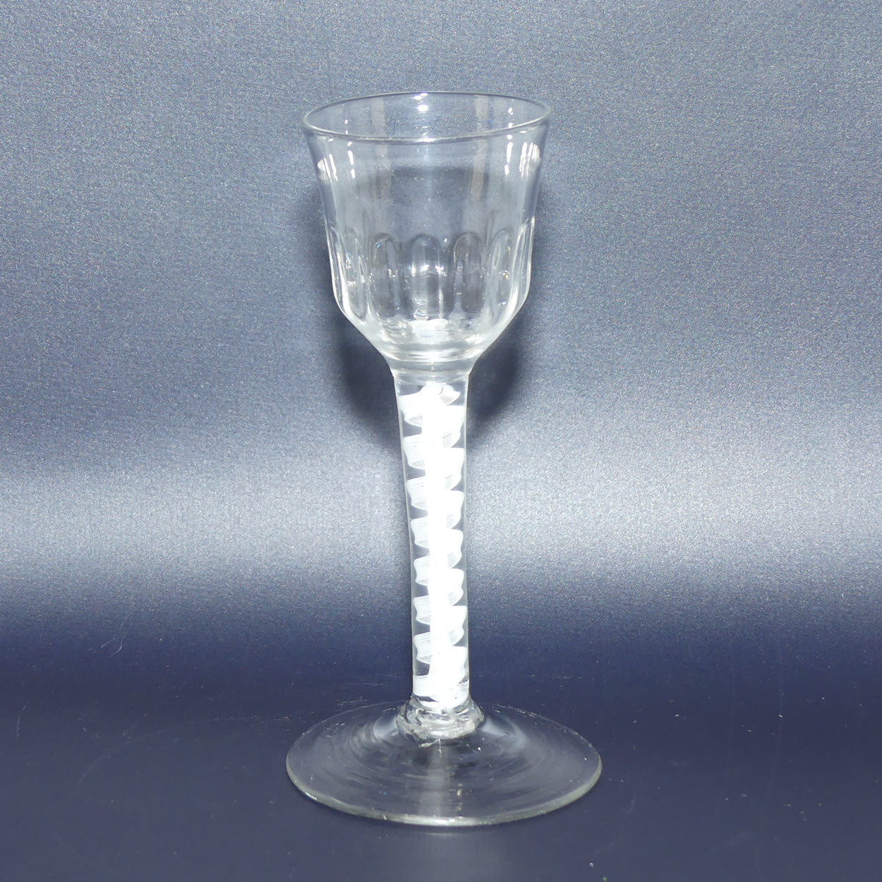 18th Century Georgian Glass with Fluted Ogee bowl and Double Series Opaque Twist | Cotton twist stem
