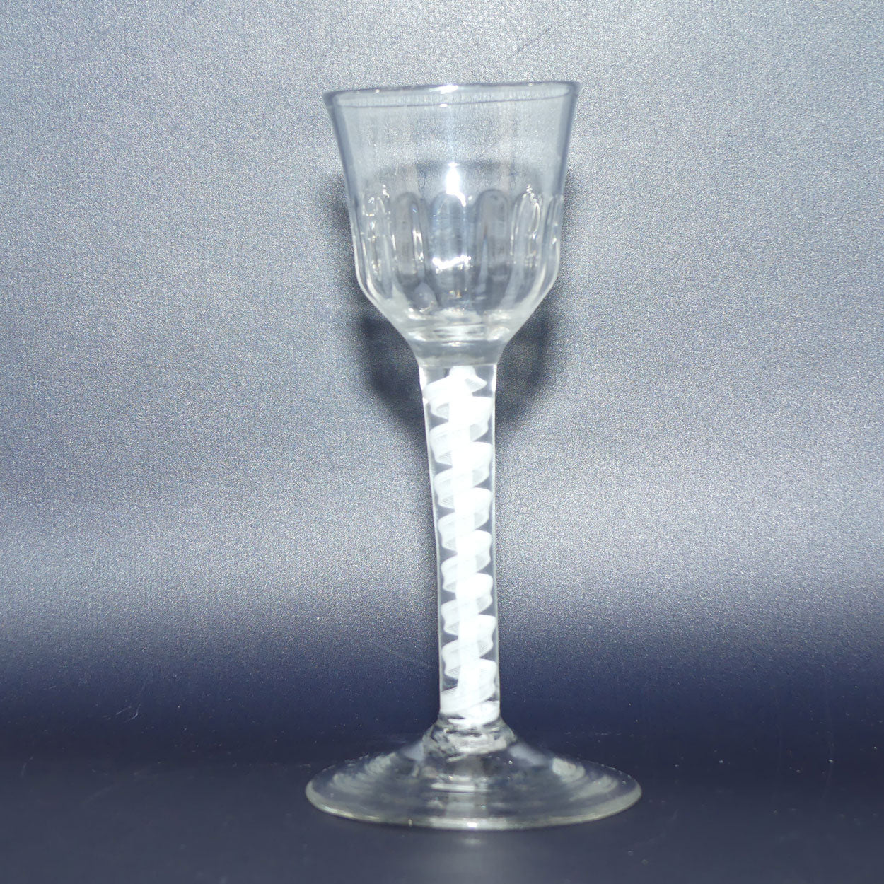 18th Century Georgian Glass with Fluted Ogee bowl and Double Series Opaque Twist | Cotton twist stem