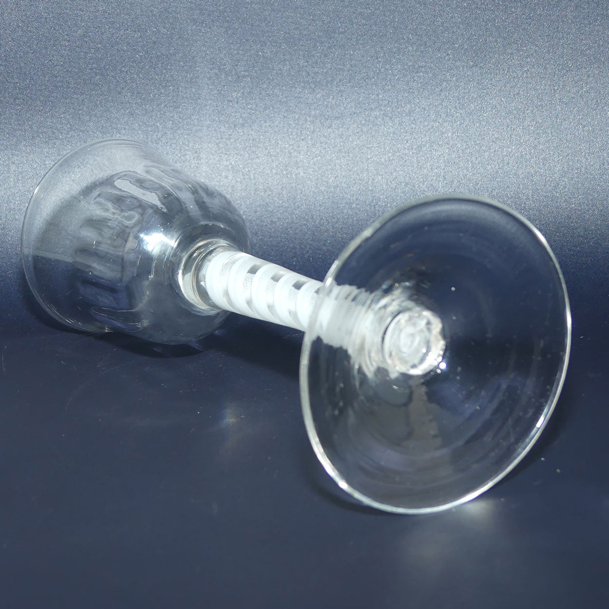 18th Century Georgian Glass with Fluted Ogee bowl and Double Series Opaque Twist | Cotton twist stem