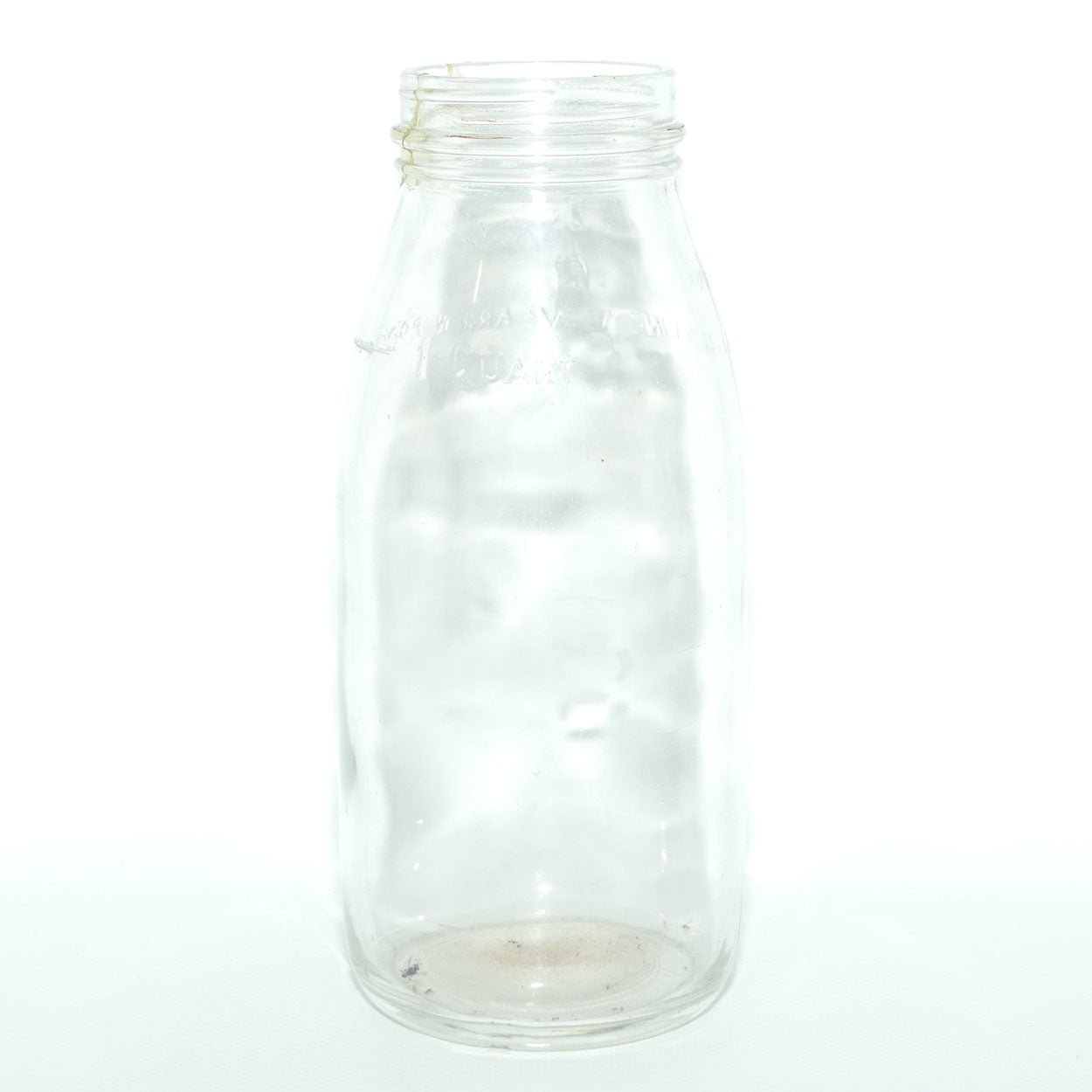 Vintage Imperial Quart Glass Oil Bottle | Crown Mark | 2 rusted metal tops