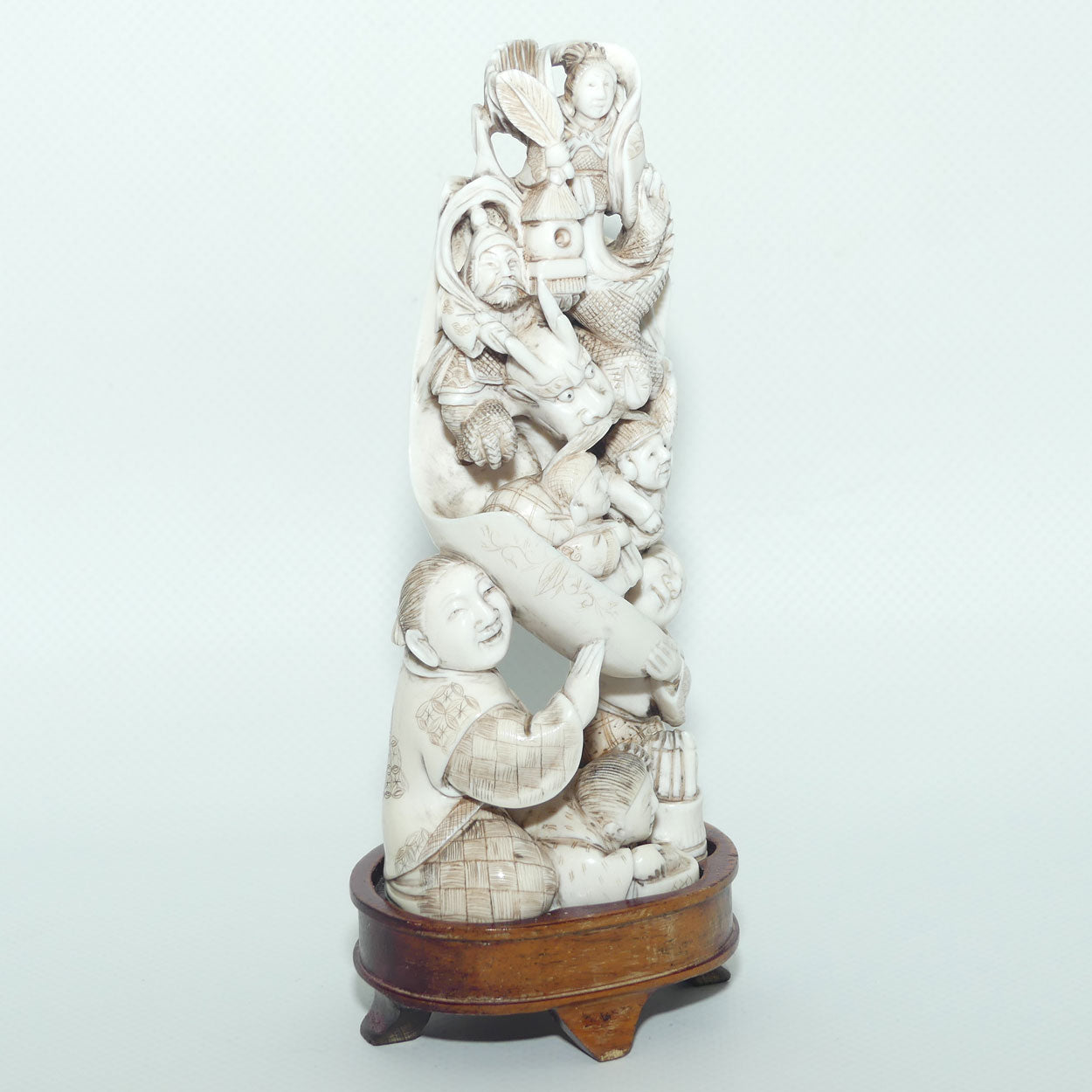 Japanese Carved Ivory Okimono figure | Many Characters and Mythical Figures | Meiji period | signed