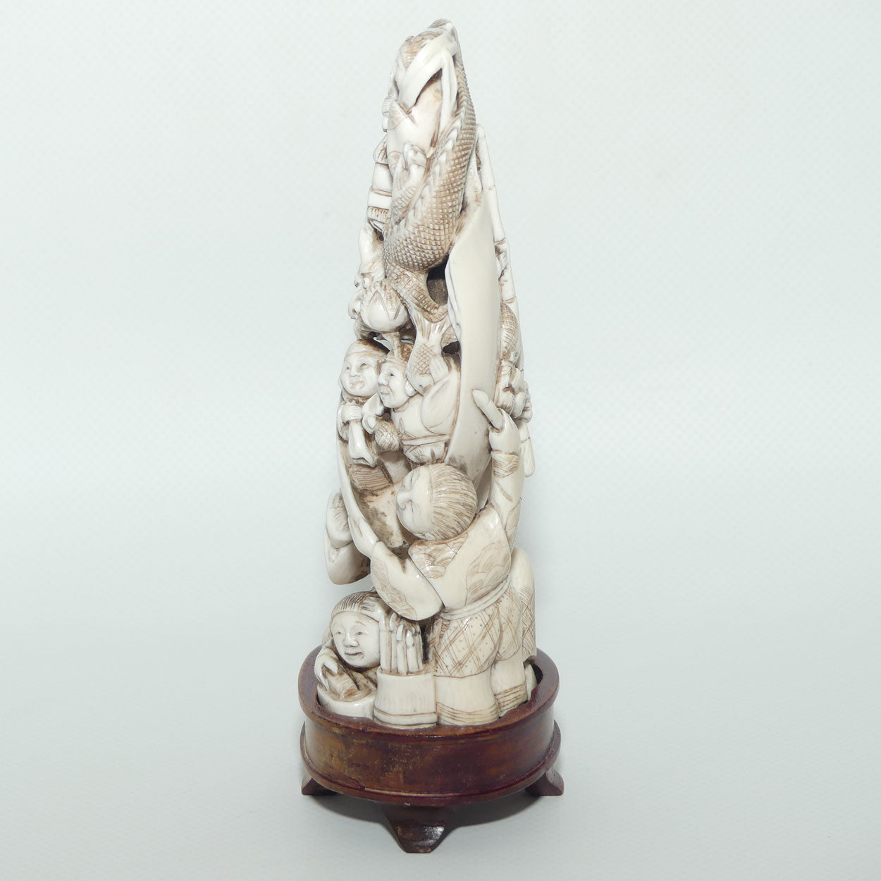 Japanese Carved Ivory Okimono figure | Many Characters and Mythical Figures | Meiji period | signed