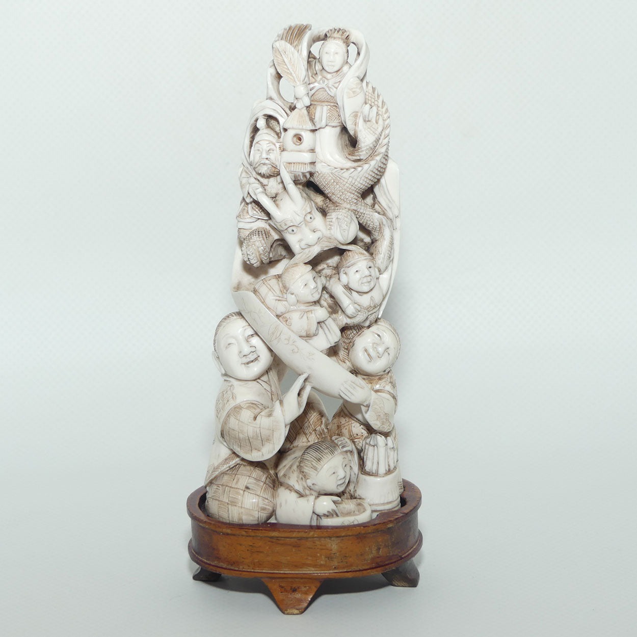 Japanese Carved Ivory Okimono figure | Many Characters and Mythical Figures | Meiji period | signed
