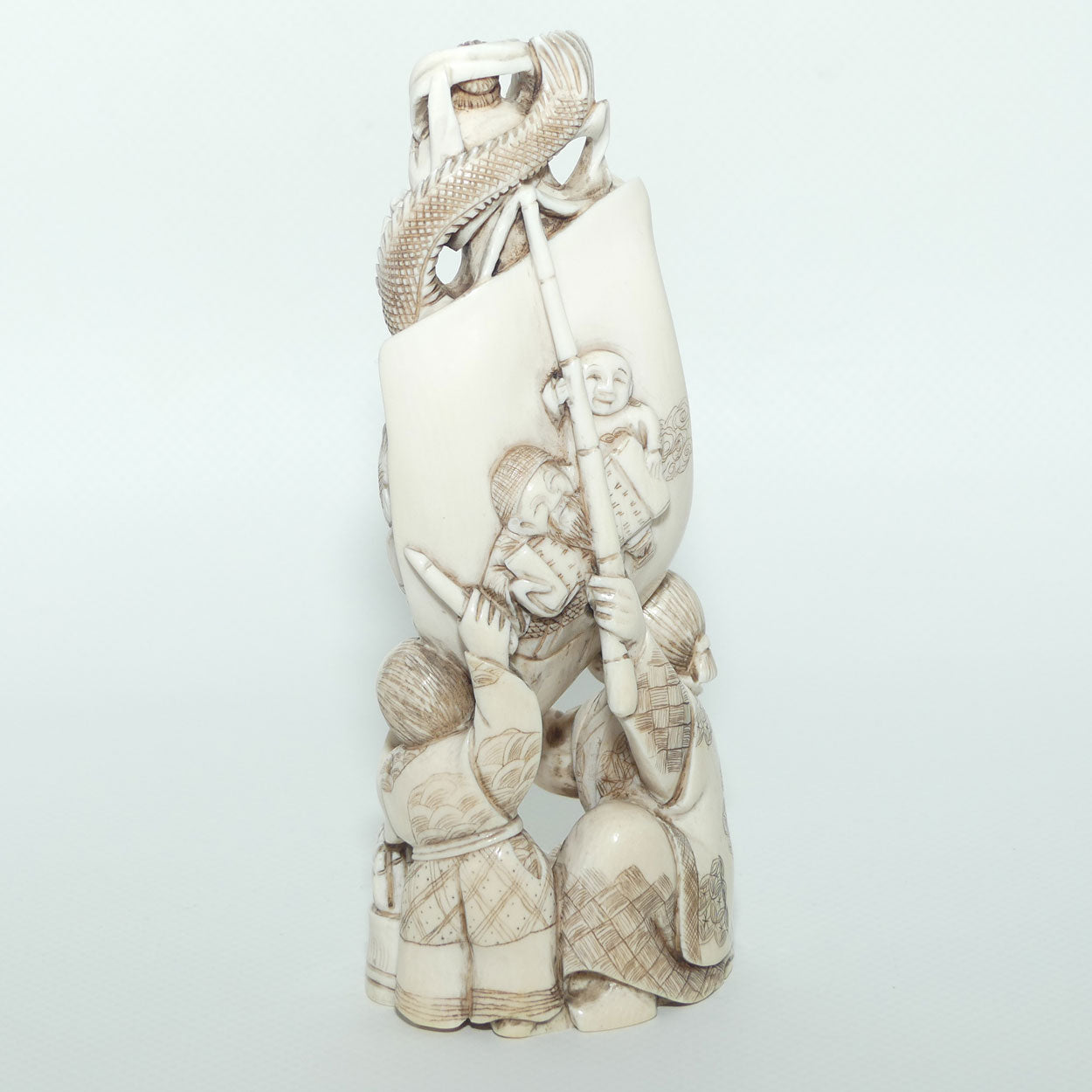 Japanese Carved Ivory Okimono figure | Many Characters and Mythical Figures | Meiji period | signed