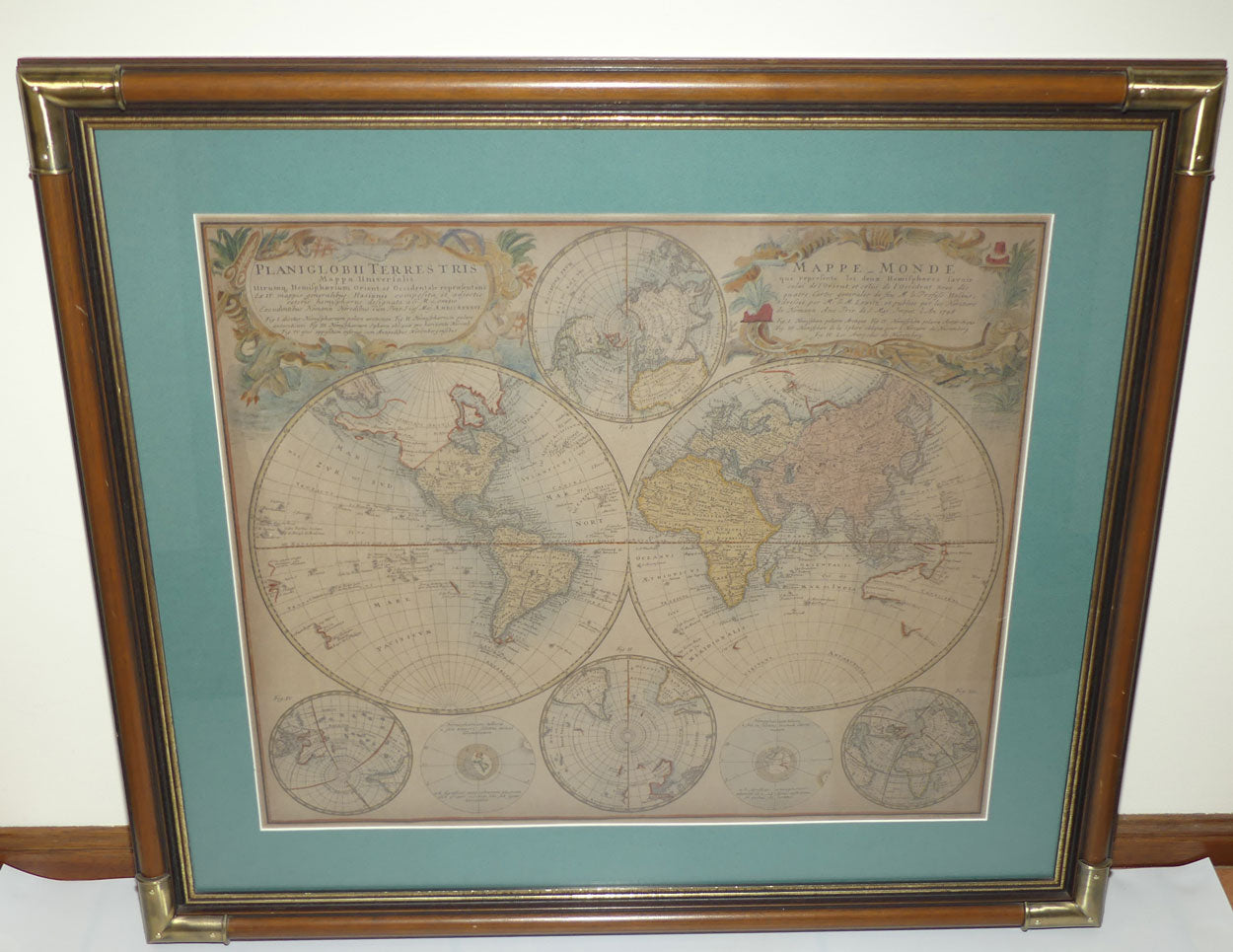 Large Framed Antiquarian Print | Planiglobii Terrestris Mappa Universalis | Artist: Johann Baptist Homann