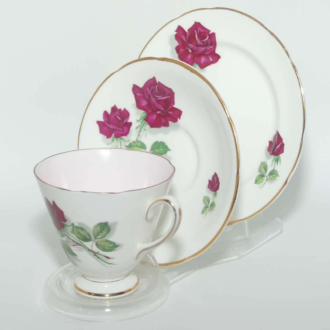 Old Royal Bone China Rich Red Rose trio