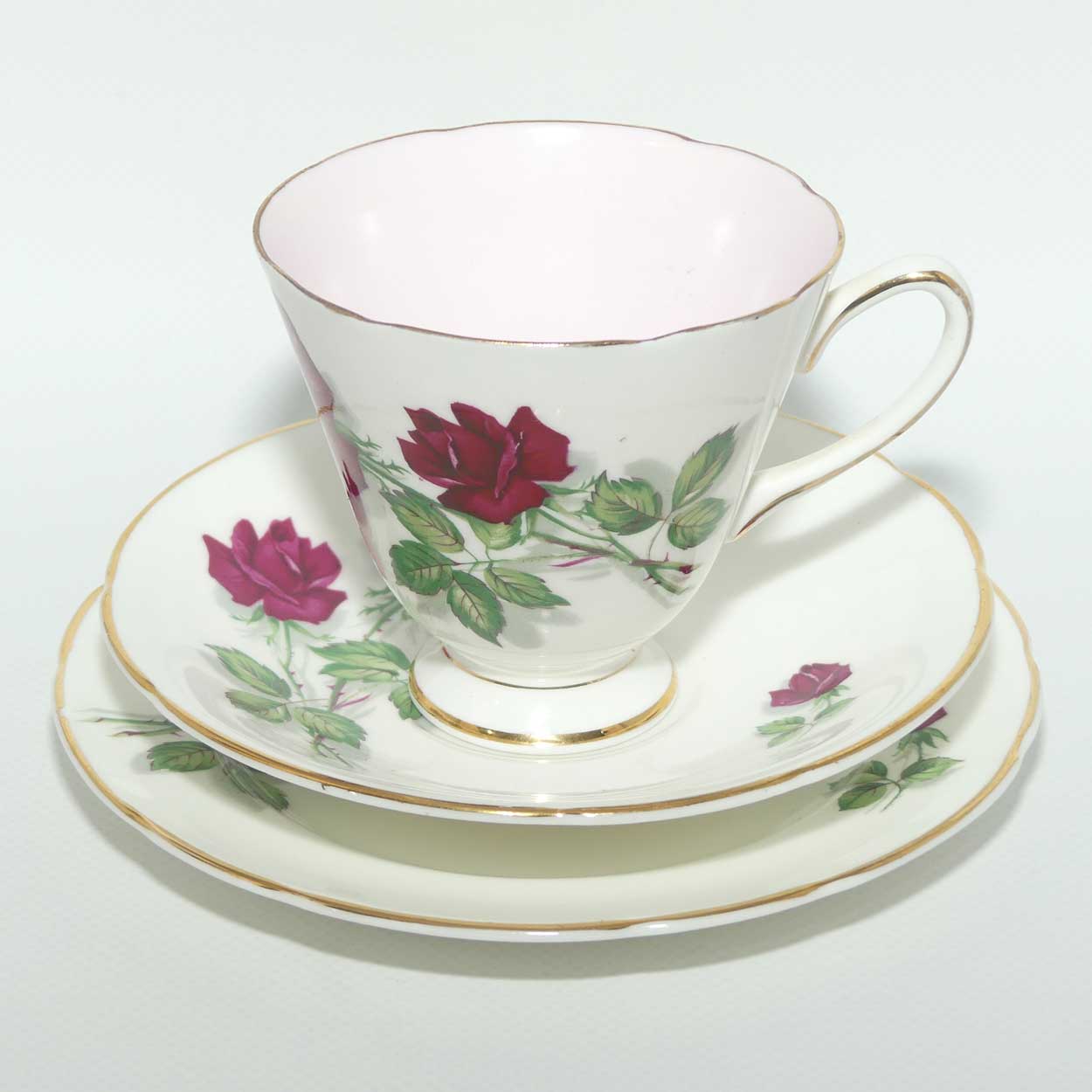 Old Royal Bone China Rich Red Rose trio
