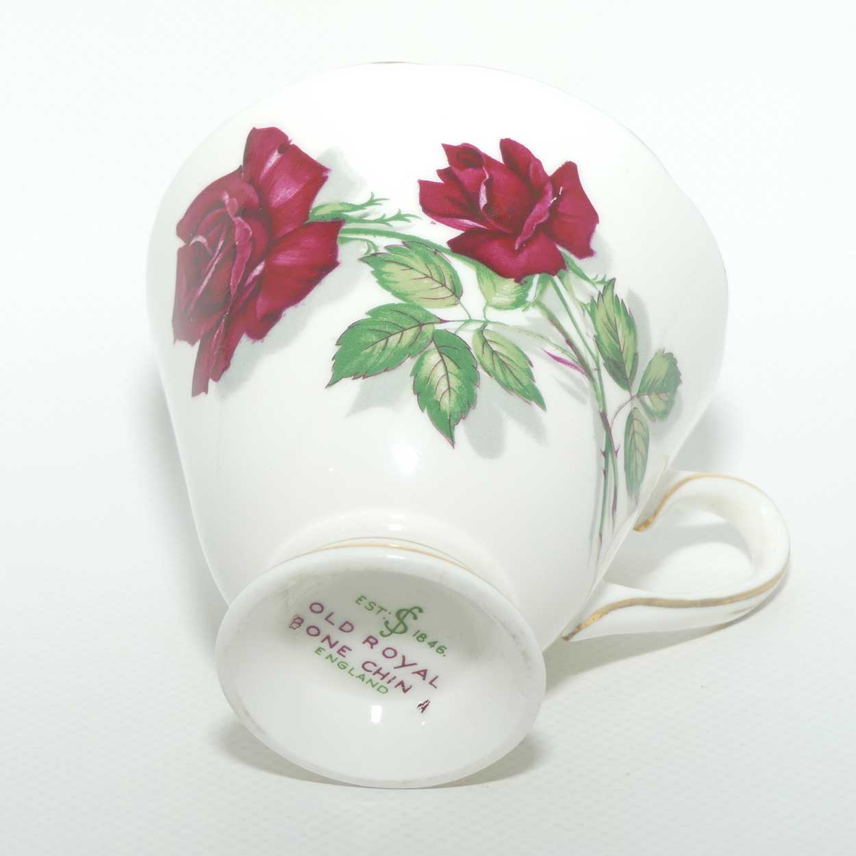 Old Royal Bone China Rich Red Rose trio