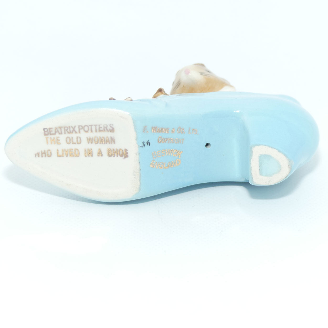 Beswick Beatrix Potter The Old Woman who lived in a Shoe | BP2a Gold Oval
