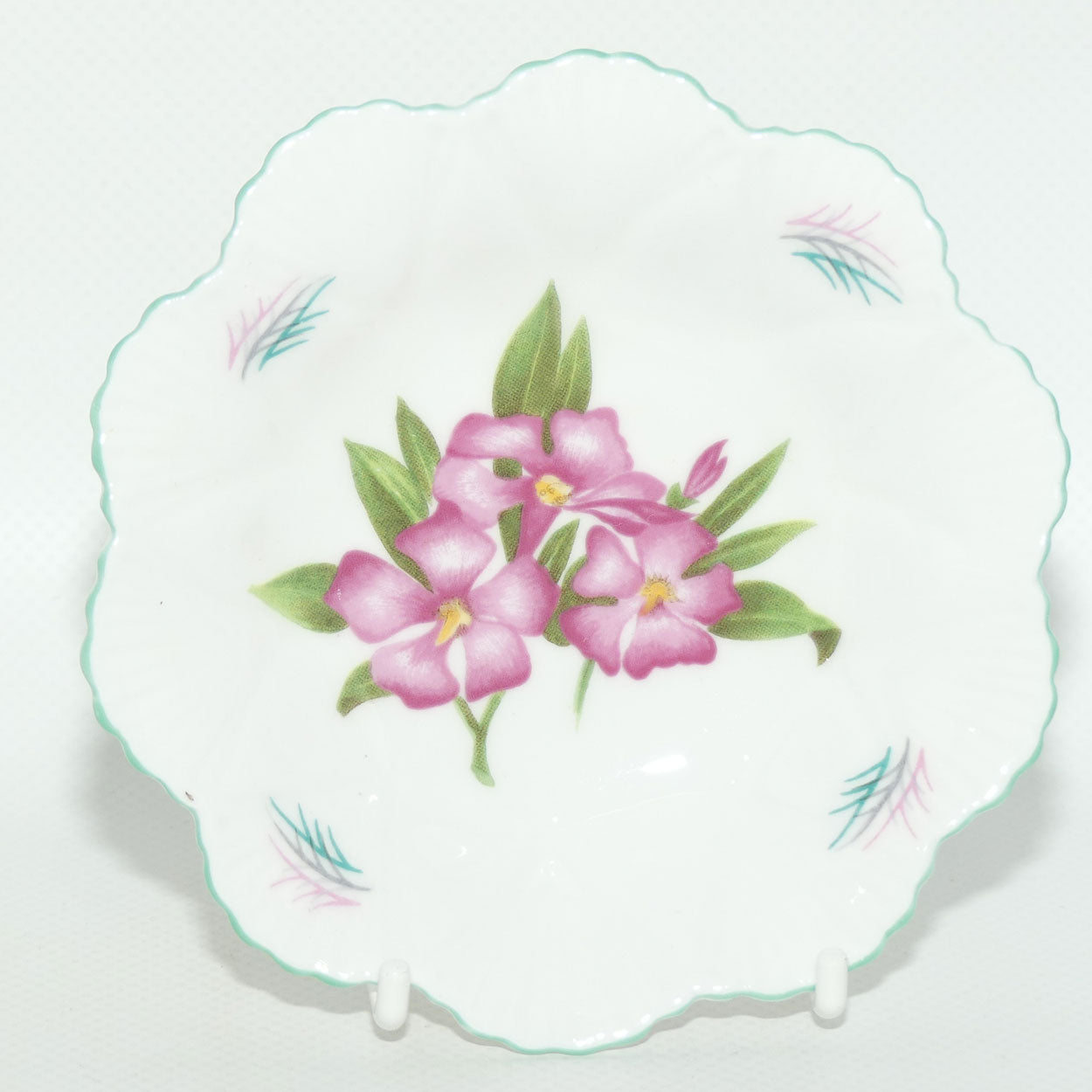 Shelley Dainty shape Oleander pattern Pale Green trim pin dish