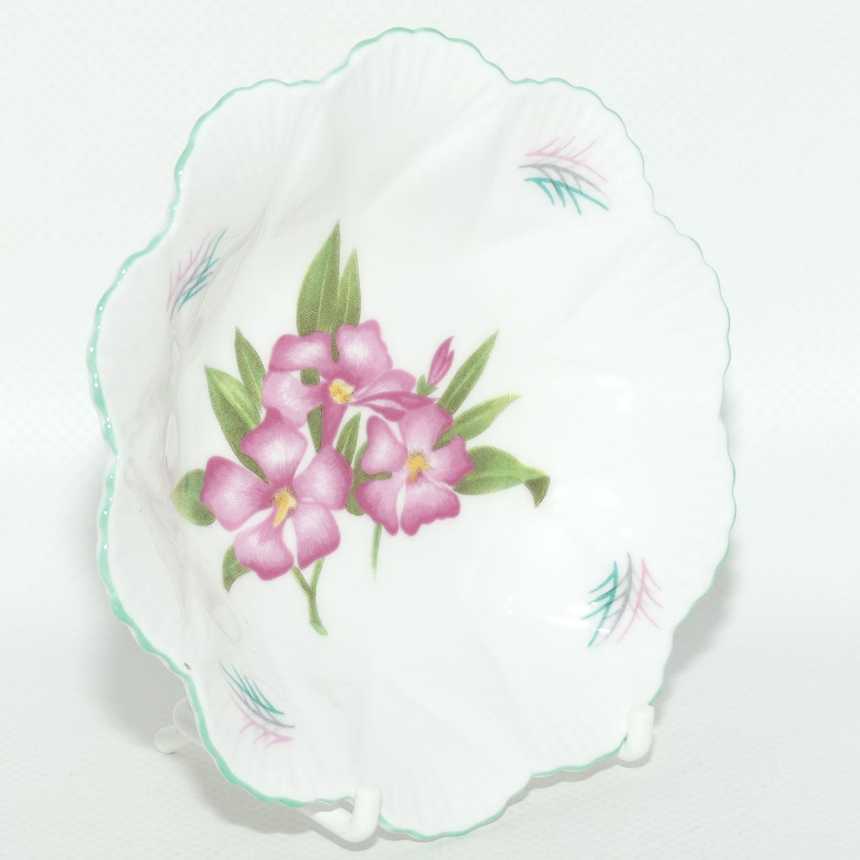 Shelley Dainty shape Oleander pattern Pale Green trim pin dish