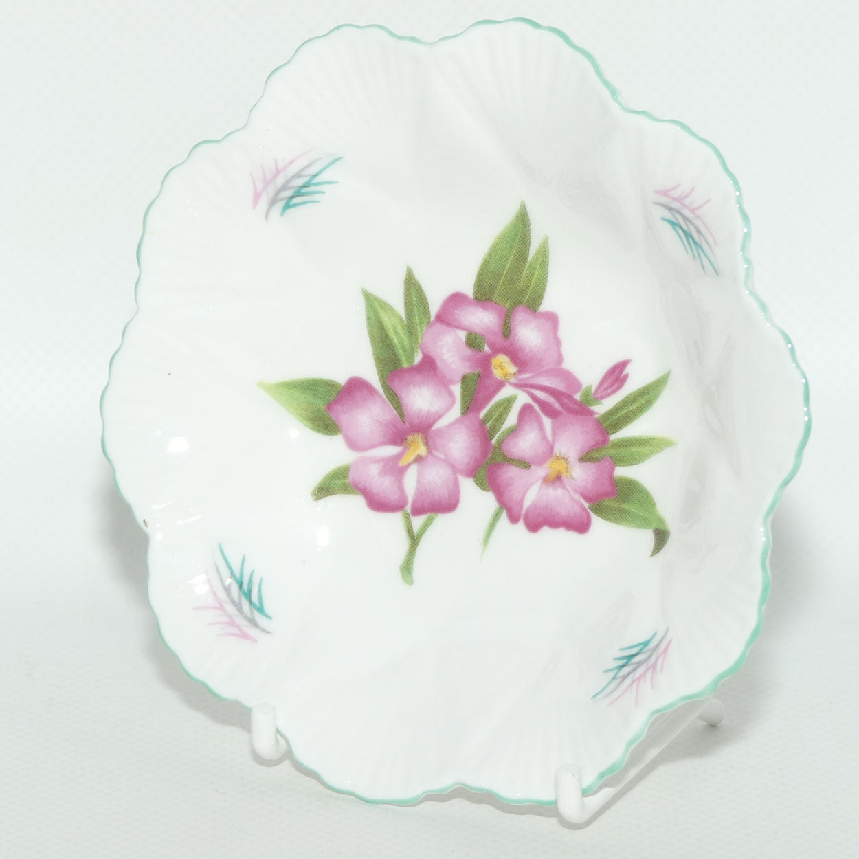 Shelley Dainty shape Oleander pattern Pale Green trim pin dish