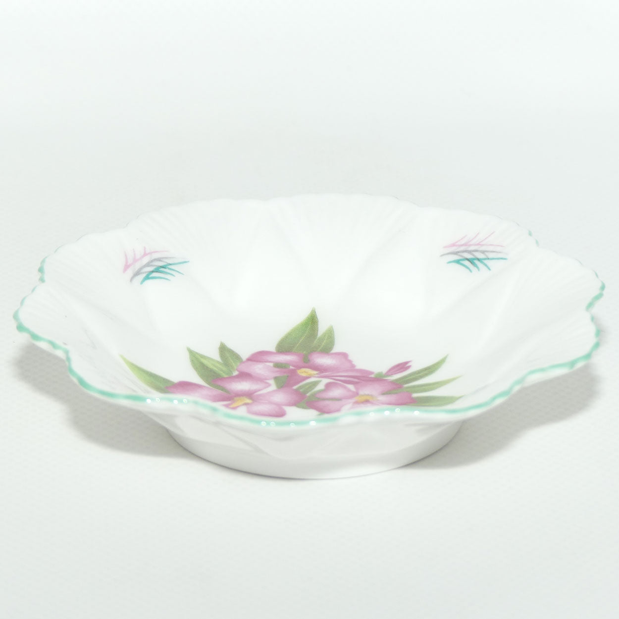 Shelley Dainty shape Oleander pattern Pale Green trim pin dish