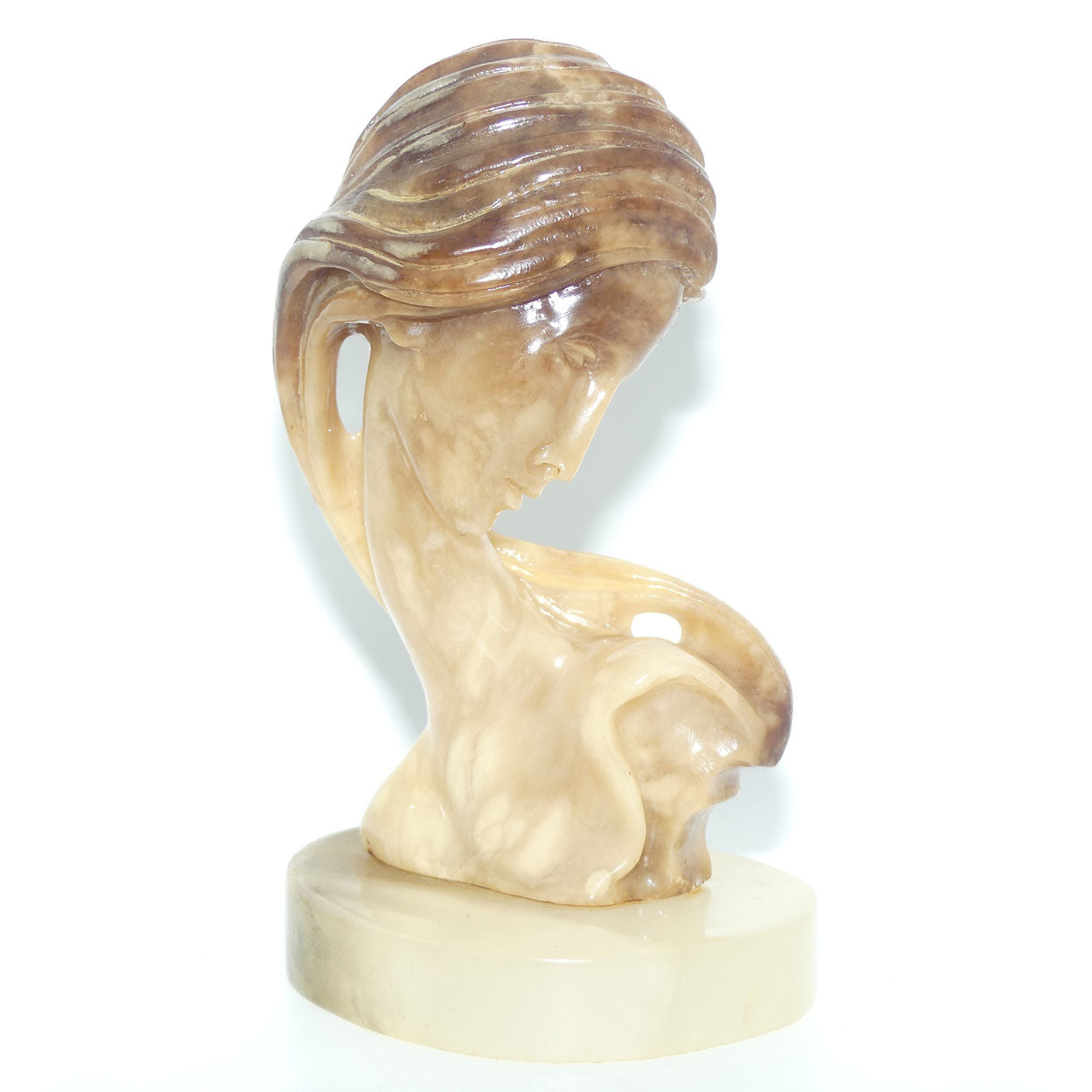 Hand Carved Caramel Onyx bust of Art Nouveau inspired Lady