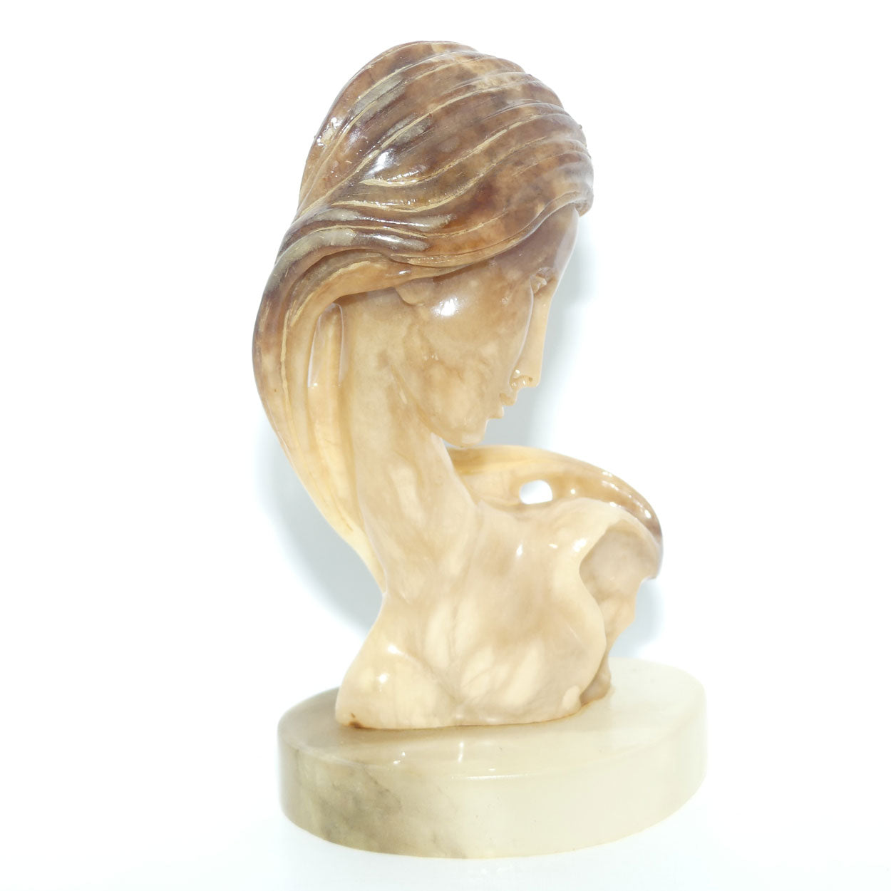 Hand Carved Caramel Onyx bust of Art Nouveau inspired Lady