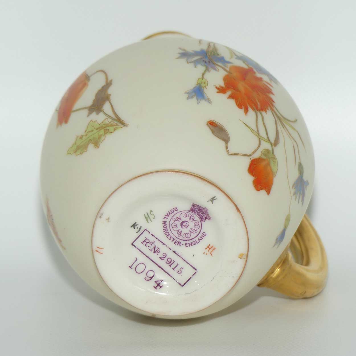 Royal Worcester Blush Ivory hand painted Orange Poppy very small flatback jug