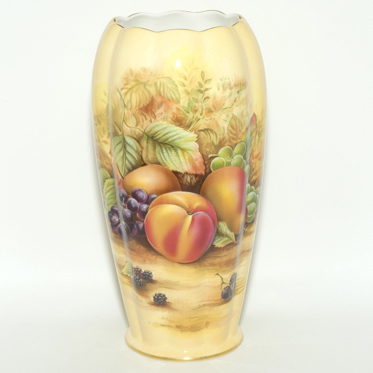 Aynsley Orchard Gold tall ribbed cylindrical vase | 23cm tall