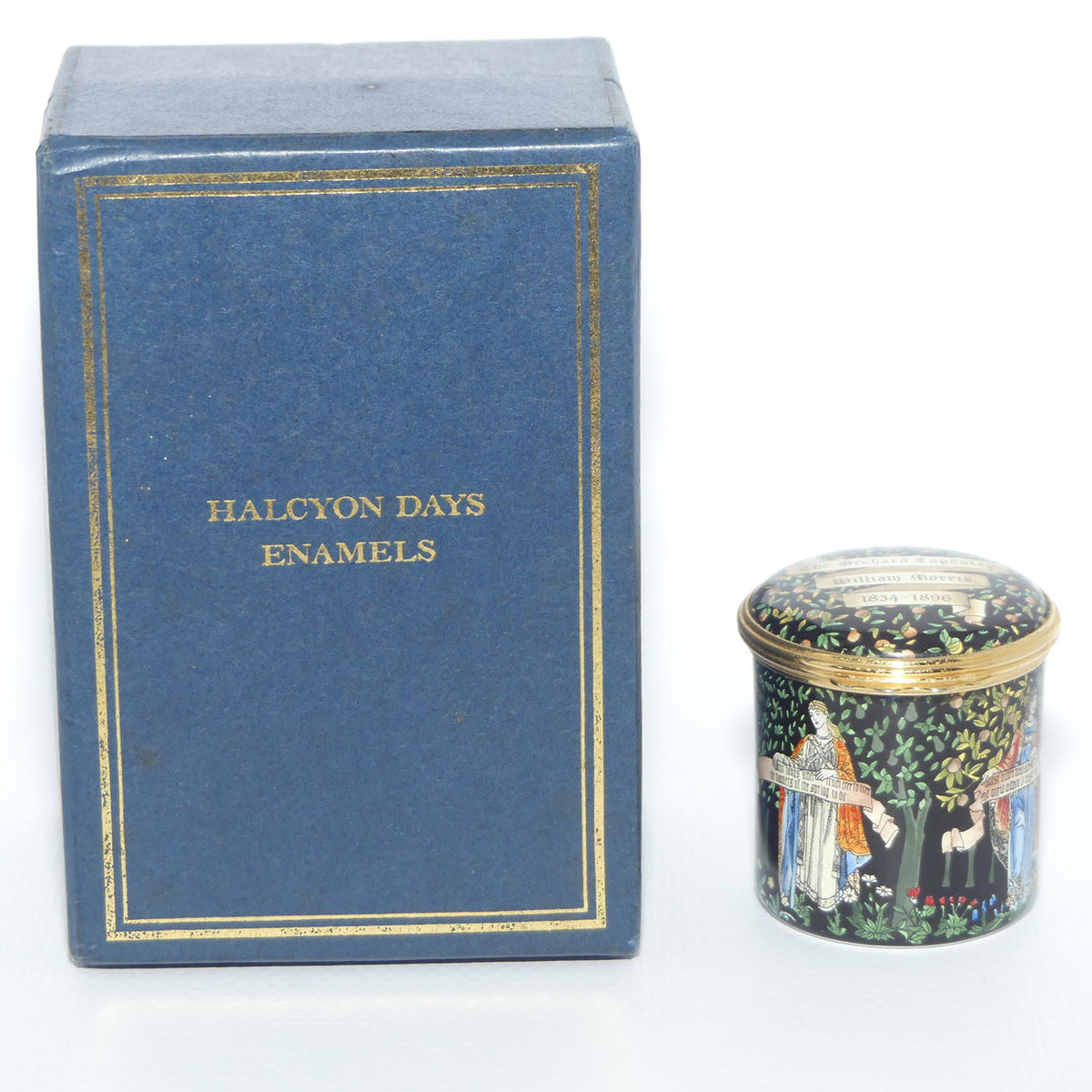 Halycon Days Enamels | enamel trinket box | The Orchard Tapestry | William Morris 1834 - 1896