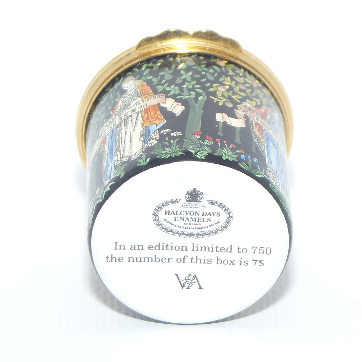 Halycon Days Enamels | enamel trinket box | The Orchard Tapestry | William Morris 1834 - 1896
