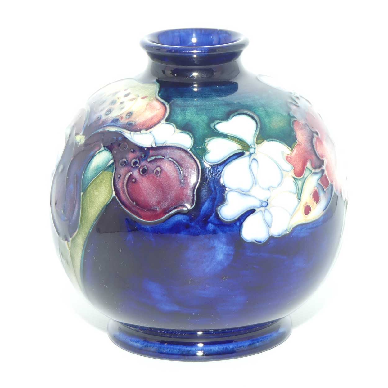 Walter Moorcroft Orchid on Dark Blue Ground ball vase | Shape 41/4