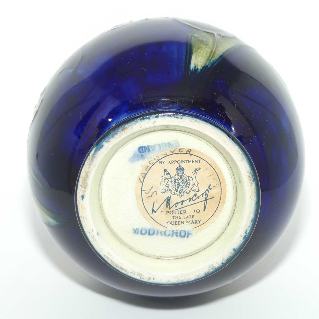 Walter Moorcroft Orchid on Dark Blue Ground ball vase | Shape 41/4