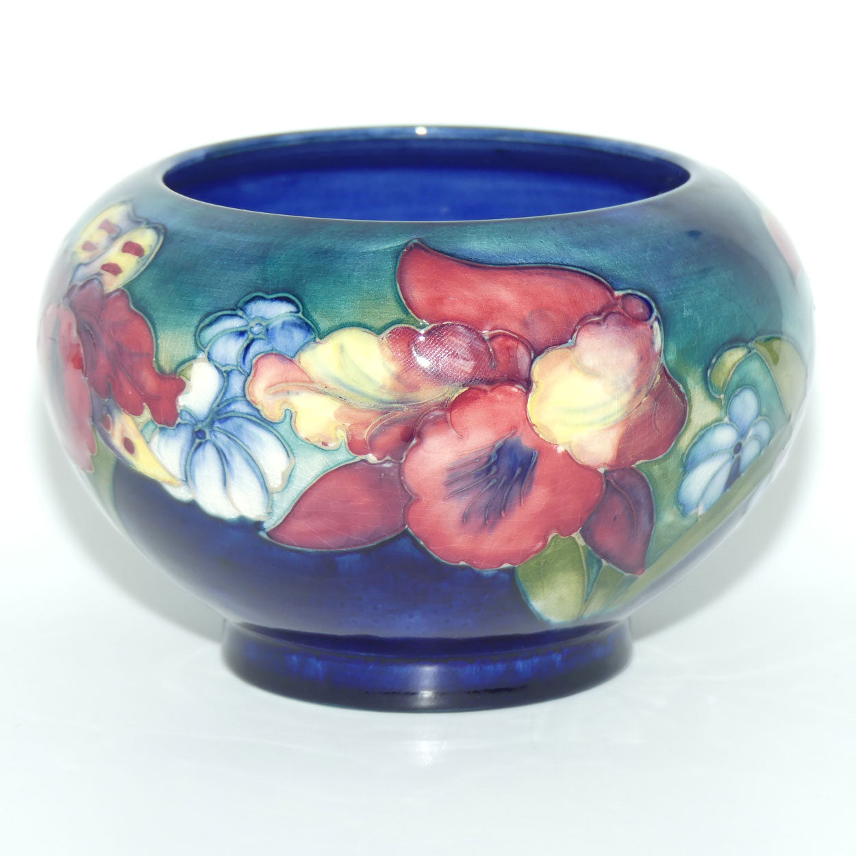 Walter Moorcroft Orchid on Blue Ground Rose Bowl